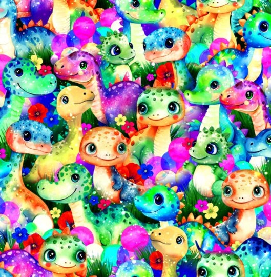 Oasis Fabrics Baby Dinos Packed Dinos Multi Cotton Fabric by the Yard